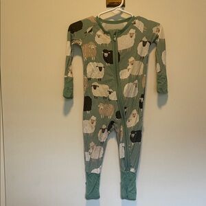 Little Sleepies Sheep Print Green Footie